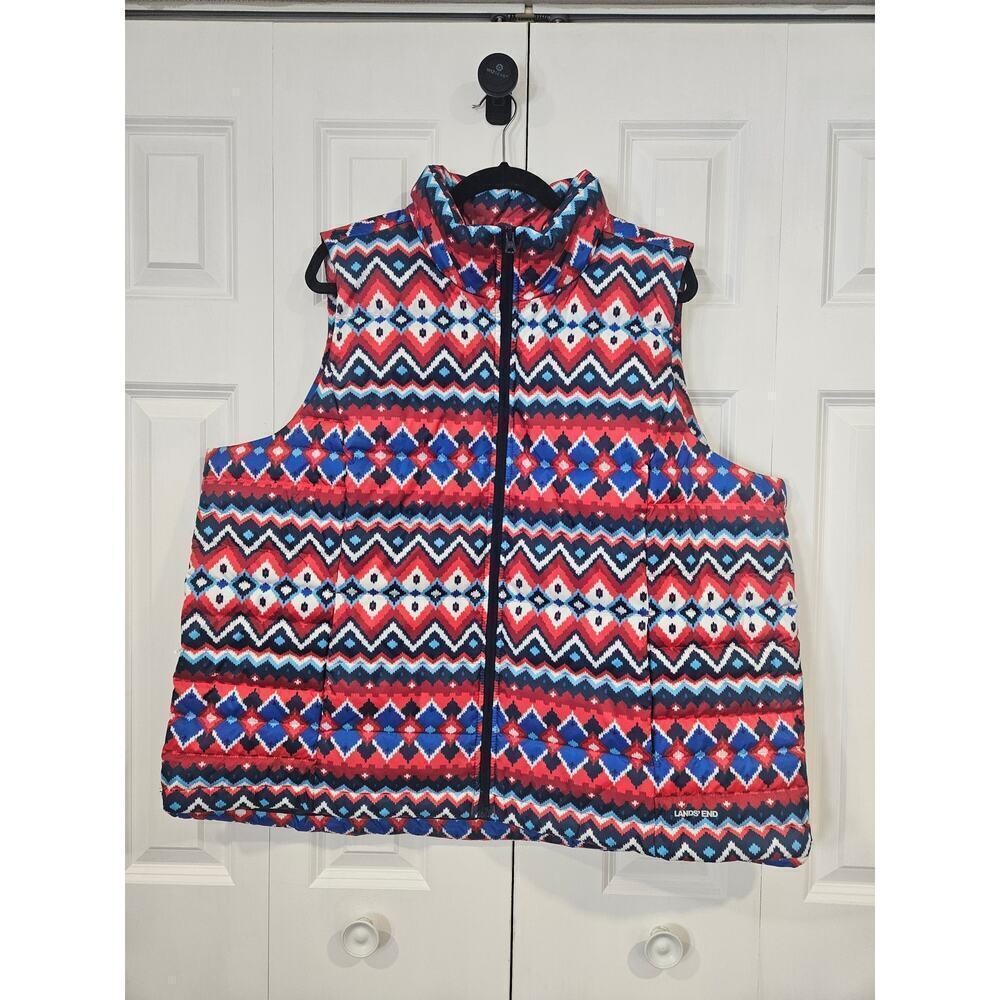 Lands End NWT Down Puffer Vest Chevron Fairisle 2x